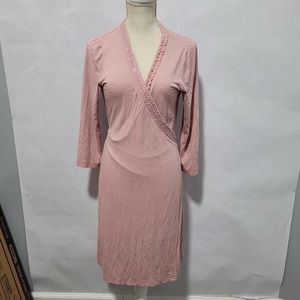 FLASH Basics Pink Wrap dress with a beaded collar Size Large